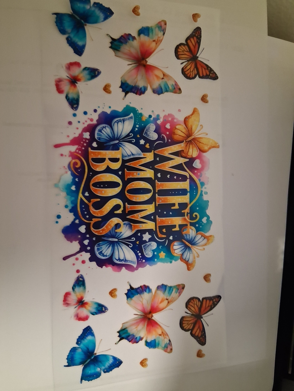 White Mom Boss ...16 Oz Cup Tumblwr with Multicolor Butterflies